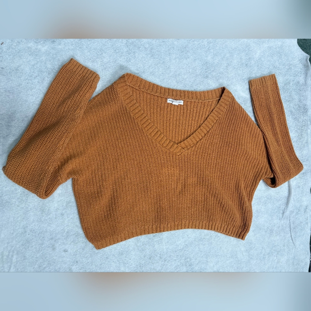 Aeropostale Women's V-Neck Chunky Knit Sweater - Caramel